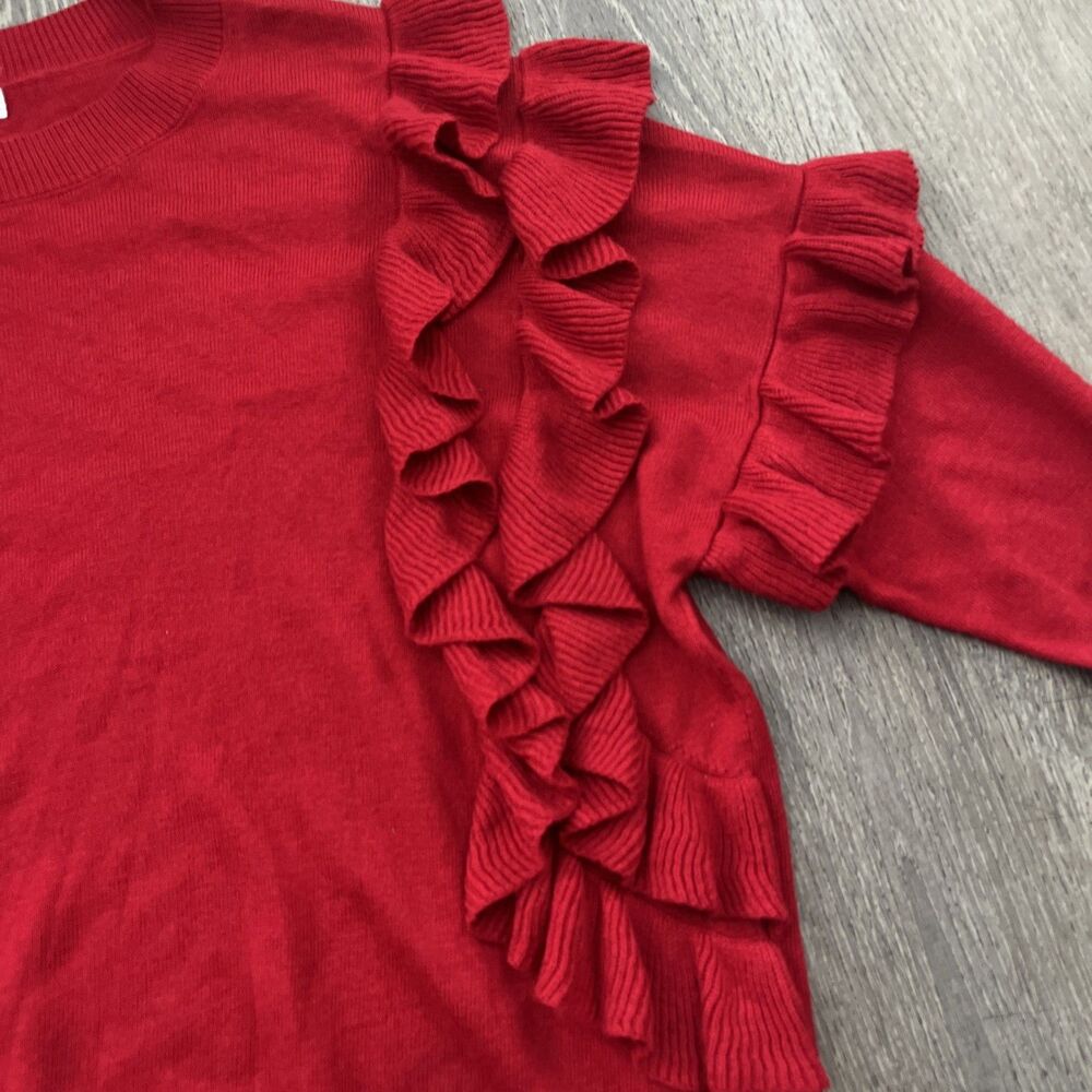 BP Women’s Red Ruffled Sweater Size Small - Picture 3 of 6